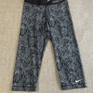 Nike Women Pro Training Dri-Fit Heights Vixen Capri Black Grey Snake Tight Large